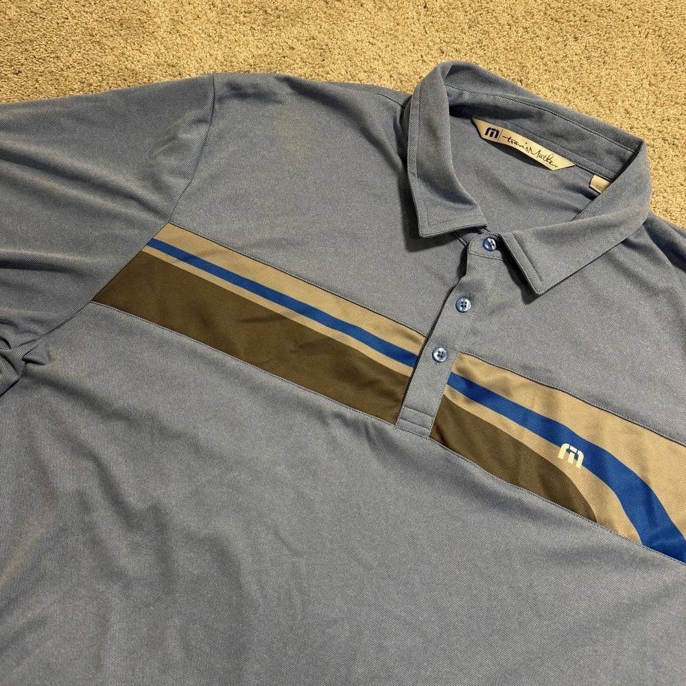 Travis Mathew‎ Polo Shirt Mens XXL Blue Striped Short Sleeve Golf